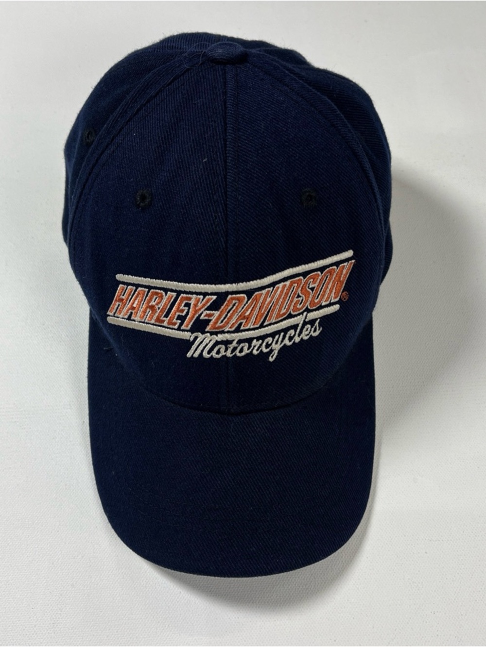 SOLD Harley Davidson Motorcycles Hat Logo Blue Fitted Embroidered Classic Sz L